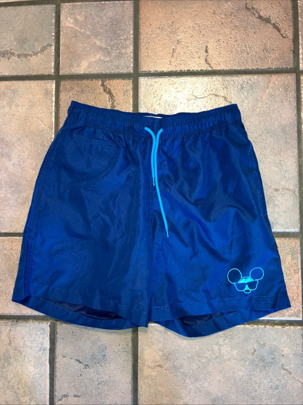 Mens Disney Parks Mickey Mouse 7” Swim Trunks Size Small Navy Blue